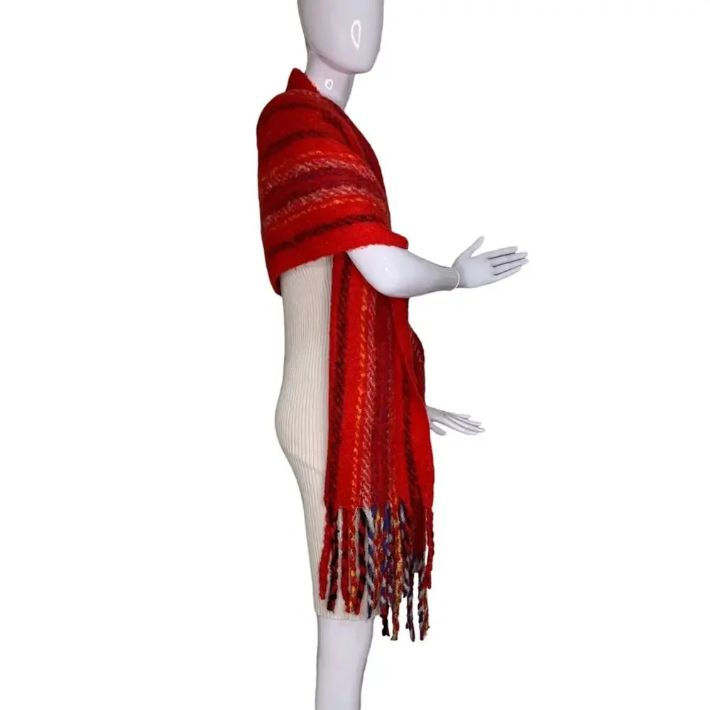 Modena NWT Fringe Scarf Blanket Plaid Red Black